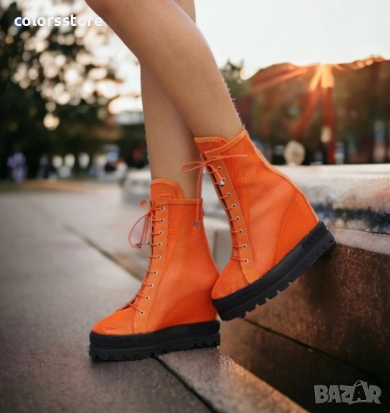 Летни боти на платформа - оранжеви с черно ходило - BL600, снимка 1