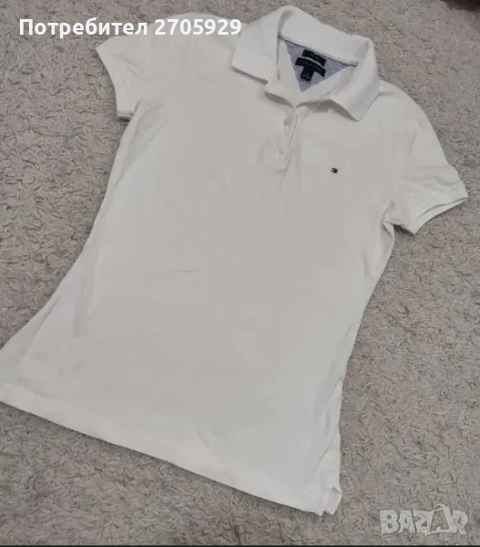 Tommy Hilfiger бяла дамска тениска с яка, размер L/XL, снимка 1