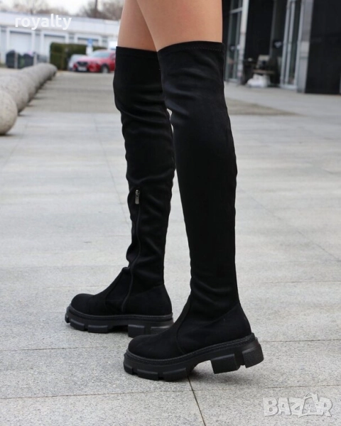 Равни чизми - черен велур - BT850, снимка 1