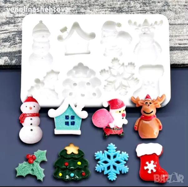 Коледна къщичка елен елха снежен човек Силиконов молд форма за фондан за декорация на торта гипс, снимка 1