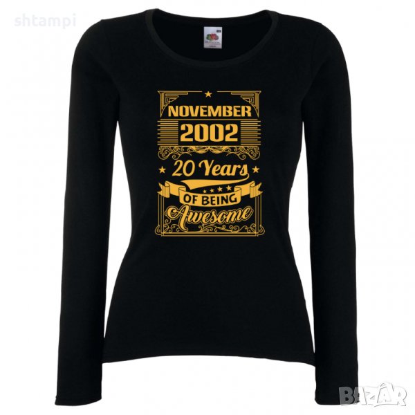 Дамска Тениска November  2002 20 YEARS BEING AWESOME Подарък,Ианенада,Празмик , снимка 1
