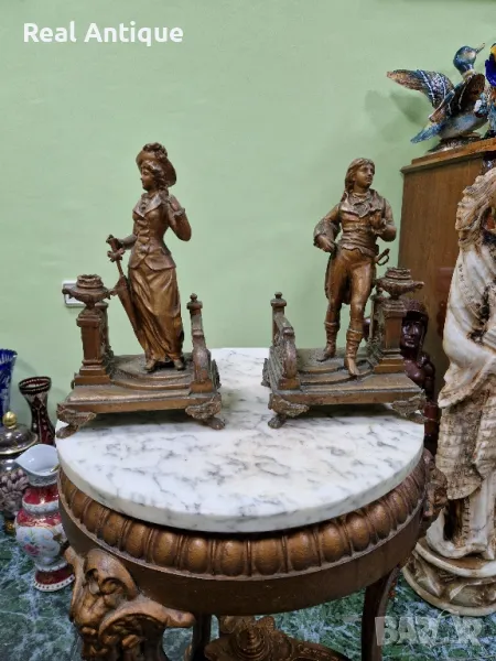 Чифт стари прекрасни антикварни френски бронзови фигури статуетки , снимка 1