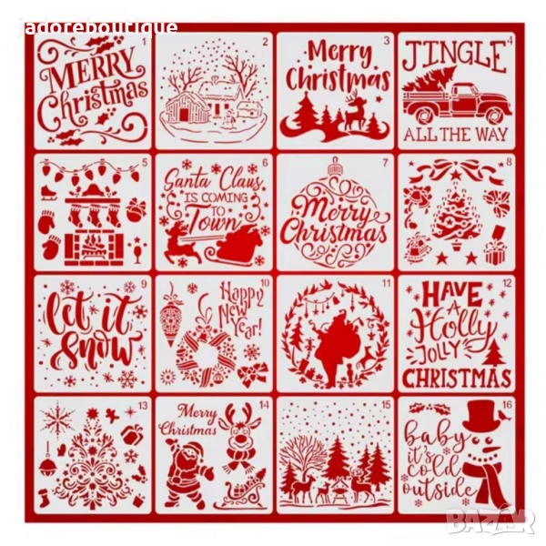 Коледни шаблони стенсил 15х15 см различни видове скрапбук декупаж декорация , снимка 1