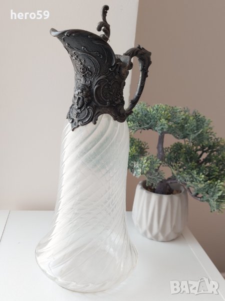 Стара кана(декантер)за вино WMF/бял метал и кристал/1900 г.-сребро сребърна сребърни, снимка 1