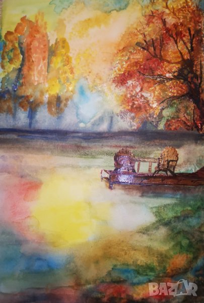 Есенна разходка акварелна техника смесена, снимка 1