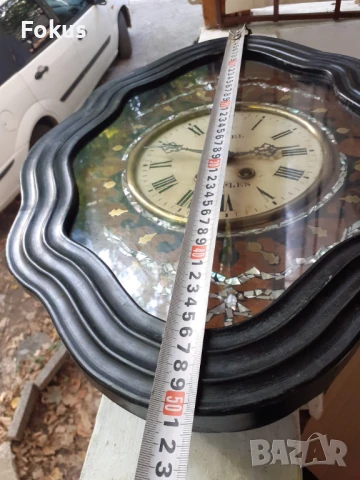 Прекрасен антикварен стенен часовник с интарзии от седеф, снимка 4 - Антикварни и старинни предмети - 50919163