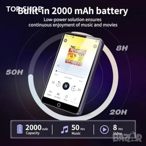 Fanvace 80GB MP3/MP4 плейър с Bluetooth WiFi, Android, 2000mAh с 4" сензорен екран и високоговорител, снимка 4 - MP3 и MP4 плеъри - 49500160