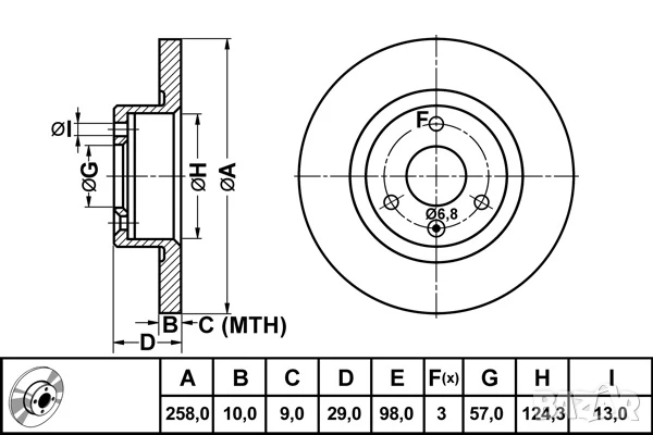 Диск спирачен преден дeсен/ляв за CITROEN AX 1.4 01.88-12.92г.№ C1221P, снимка 2 - Части - 50603604