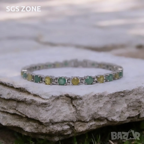Сребърна гривна с изумруди и жълти сапфири, снимка 3 - Гривни - 52560797