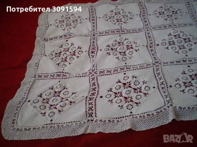  Ретро плетена на една кука покривка в цвят капучино 95 см на 128 см, снимка 5 - Антикварни и старинни предмети - 50181611