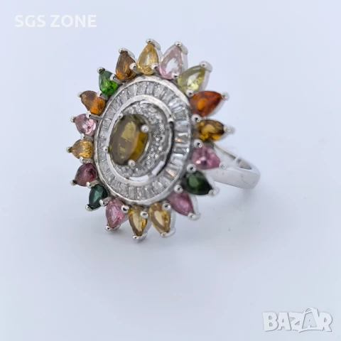 пръстен от сребро 925 с многоцветен турмалинов