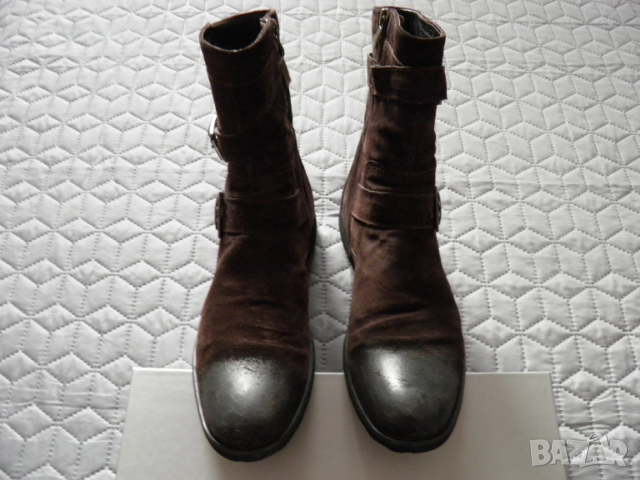 Оригинални мъжки ботуши от естествен кафяв велур