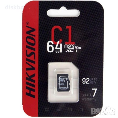 Бърза MicroSD 64GB HIKSEMI class 10 - нова карта памет, запечатана, снимка 1 - Карти памет - 35415459
