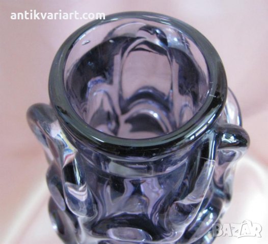 Стара Мурано Кристално Стъкло масивна виолетова Ваза, снимка 2 - Антикварни и старинни предмети - 27621105