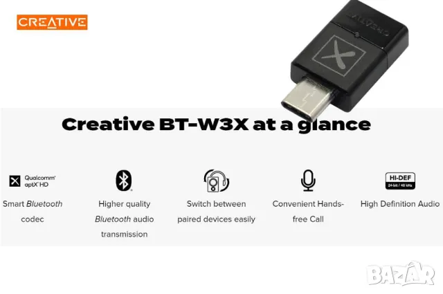 Creative BT-W3X Аудио трансмитер USB-C Bluetooth 5.3 , снимка 3 - Други - 47893659