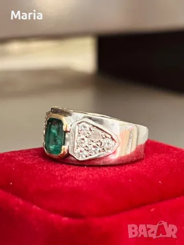Дамски пръстен бяло злато и естествен изумруд, снимка 7 - Пръстени - 50346861