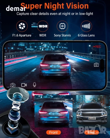 4K видеорегистратор за автомобили отпред и отзад, WiFi, GPS, 64GB SD, снимка 3 - Аксесоари и консумативи - 52533748