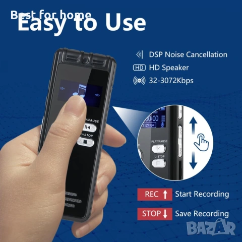 64GB цифров диктофон с гласово активиране и възпроизвеждане, снимка 4 - Други - 53320838