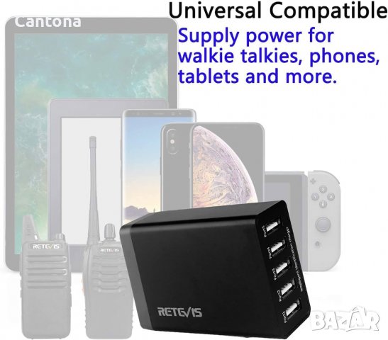 Retevis 5 портово USB зарядно, 40W, 5V - 8A, снимка 3 - Оригинални зарядни - 40075337