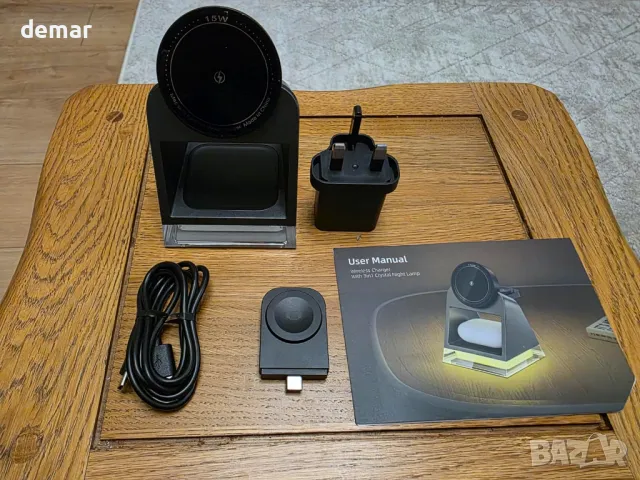 4 в 1 безжична зарядна станция за Apple с нощна светлина, снимка 8 - Безжични зарядни - 50412829