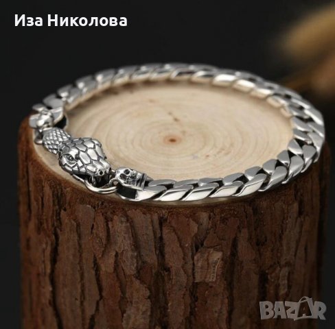 Сребърна гривна със змия, снимка 3 - Гривни - 38569704