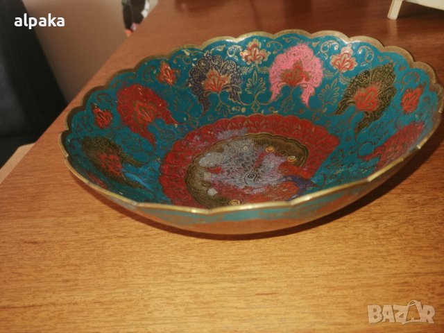 Продавам индийска месингова купа, клетъчен емайл,#535, снимка 2 - Други ценни предмети - 43801427