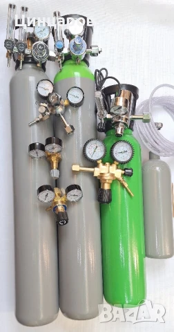 Вентили и Бутилки Со2,Аргон,Коргон заредени с обем от 950мл.до 10л.,Редуцир-вентили