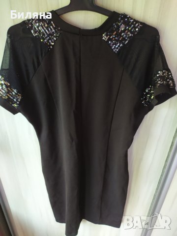 Къса черна рокля с пайети , снимка 2 - Рокли - 40735530