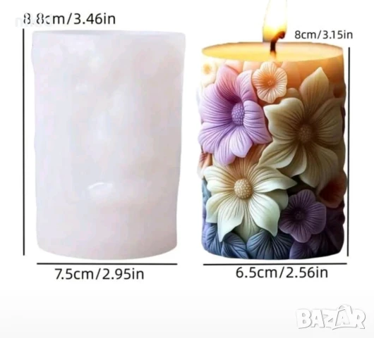 3D кръг висок цилиндър с цветя Петуния силиконов молд форма смола шоколад смола гипс свещ декор