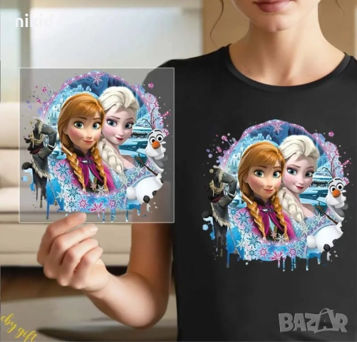 Елза Анна Олаф Frozen Замръзналото кралство кръг щампа термо апликация картинка за дреха блуза чанта