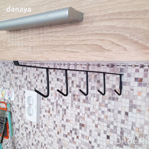 2158 Кухненска метална закачалка за чаши и прибори закачаща се поставка за рафт