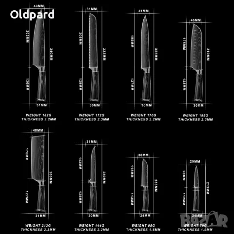 Комплект висококачествени кухненски ножове (осем броя). (ODP8T), снимка 2 - Прибори за хранене, готвене и сервиране - 48025685