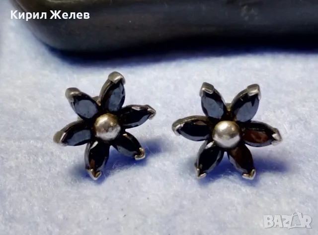 ФЛОРАЛНИ СКЪПОЦЕННИ СРЕБЪРНИ ОБЕЦИ МАРГАРИТКИ РОДИРАНО СРЕБРО 925 с ФАСЕТИРАН ЧЕРЕН ТУРМАЛИН 42320