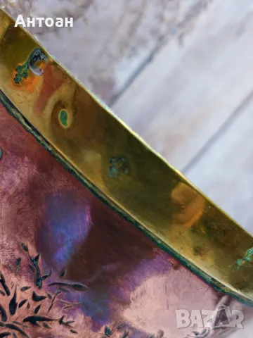 Старинна кашпа мед и месинг - ръчна изработка , снимка 3 - Антикварни и старинни предмети - 48541208