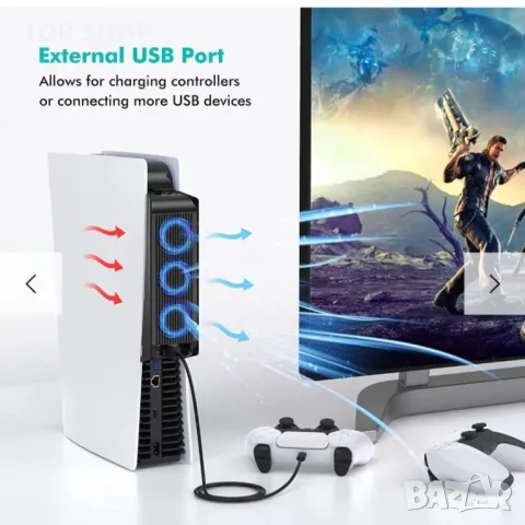 Охлаждащ вентилатор за PS5 с LED светлина, снимка 2 - Друга електроника - 48787763