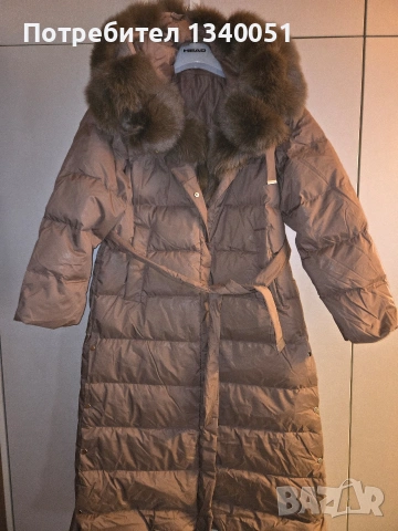 Дълго яке с гъши пух и яка от естествен косъм, снимка 2 - Якета - 53483403