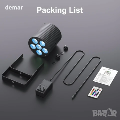 Erreyht 60W акумулаторна LED Par лампа, RGBWA+UV 6 LED сценични светлини с дистанционно, снимка 8 - Други - 50446889