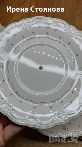 Поднос за сервиране на сладки с три нива. Чинии Alt Tirschenreuth 1838 Baronesse Green(1969-1995)., снимка 6 - Декорация за дома - 44846183