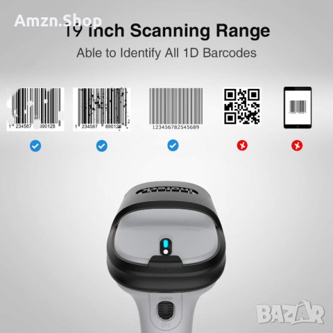 Inateck Bluetooth баркод скенер обхват 35м. / 15 дни  автоматично бързо и прецизно сканиране, снимка 5 - Друго търговско оборудване - 43822390