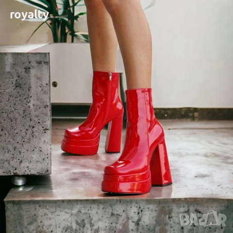 Боти на ток - червен лак, снимка 2 - Дамски боти - 52162660