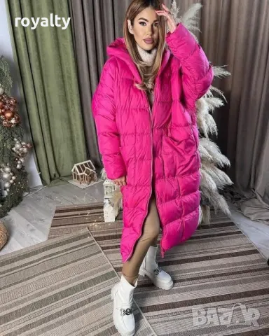 Розово дамско дълго зимно яке , снимка 3 - Якета - 49179480