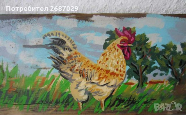  Петел картина птица 40х14см., снимка 3 - Картини - 28951182