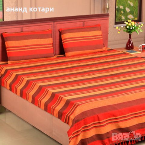 Памучен чаршаф ръчно тъкан-Индия, снимка 2 - Покривки за легло - 37344194