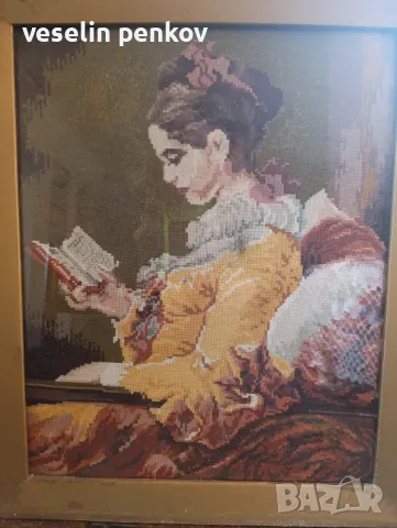 Момичето с книгата - ръчно шит гоблен, снимка 1