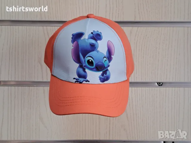 Нова детска шапка с козирка Стич (Stitch) в коралов цвят, снимка 3 - Шапки, шалове и ръкавици - 47677050