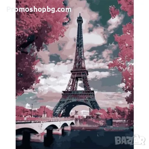 Рисуване по номера "Айфелова кула", 40х50 см,с Дървена рамка, снимка 3 - Ученически пособия, канцеларски материали - 48237666