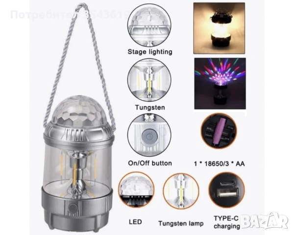 Мултифункционалната LED лампа диско и къмпинг за осветление USB , снимка 2 - Други - 51769647