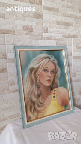 Картина "Жена" - пастели върху картон - J.Metodiev - 48/38см, снимка 3 - Антикварни и старинни предмети - 43581835