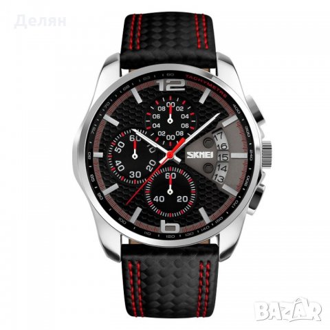 Мъжки часовник 022, черен с червено, с дата и хронометър