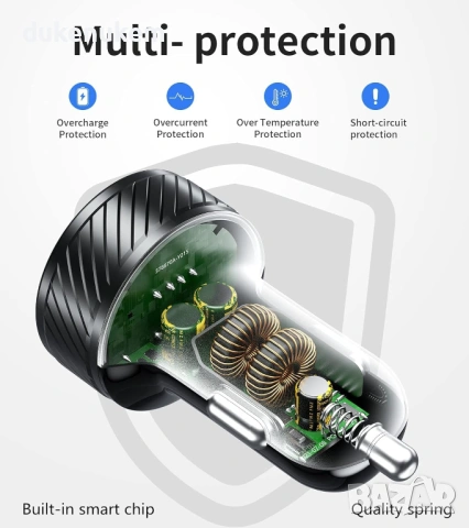 Автомобилно USB зарядно 36W с два QC3.0 порта, цветен волтметър, снимка 5 - Друга електроника - 53041938